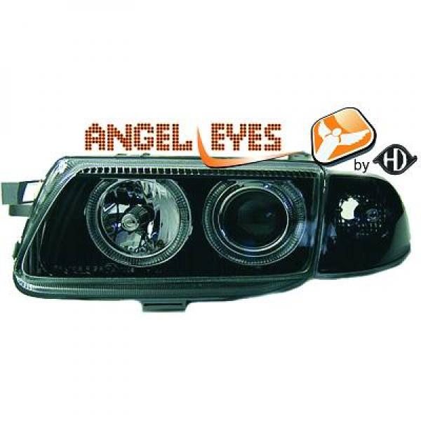 Opel-Astra-F-94-98-Faróis-Angel-Eyes-Fundo-Preto-Pisca-Separado