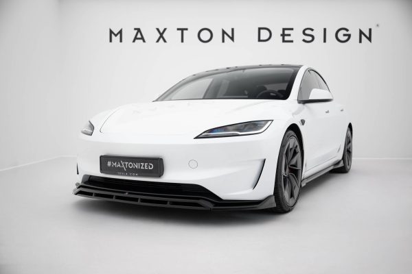Tesla Model 3 Performance Mk1 (facelift) - Lâmina frontal V.1 | TE-MODEL3-1F-PFC-FD1G+FD1RG | Produto Maxton Design distribuído por Unicartuning.