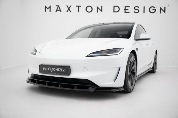 Tesla Model 3 Performance Mk1 (facelift) - Lâmina frontal V.2 | TE-MODEL3-1F-PFC-FD2G | Produto Maxton Design distribuído por Unicartuning. Tesla Model 3 Performance Mk1 (facelift) - Lâmina frontal V.2 | TE-MODEL3-1F-PFC-FD2G | Produto Maxton Design distribuído por Unicartuning.