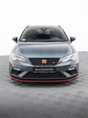 Seat Leon Cupra / FR Mk3 Fl - Lâmina frontal V.3 | SE-LE-3F-CU-FD1G+FD3RED | Produto Maxton Design distribuído por Unicartuning.
