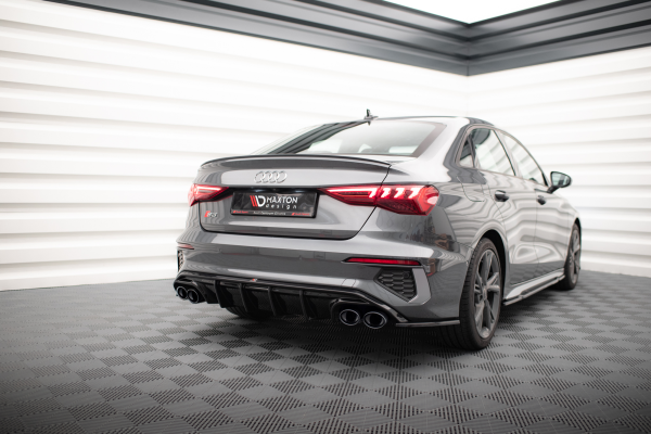 Audi A3 S-Line Sedan 8Y - Difusor + imitação saídas de escape | AU-S3-8Y-S-RS1G+BLACK | Produto Maxton Design distribuído por Unicartuning. Audi A3 S-Line Sedan 8Y - Difusor + imitação saídas de escape | AU-S3-8Y-S-RS1G+BLACK | Produto Maxton Design distribuído por Unicartuning.